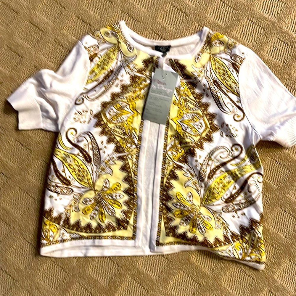 Talbots Ivory/ Yellow Pattern Sweater Size Petite Large NWT